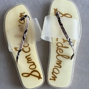 Sam Edelman Cream Clear-Band Sandals with Snake-Print Thong